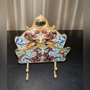 Antique bronze and enamel letter holder.